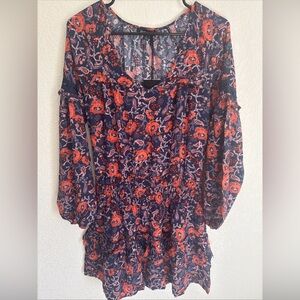 Dear John Women’s Floral Dress Long Sleeve Ruffle Blue And Orange Size Small NWT
